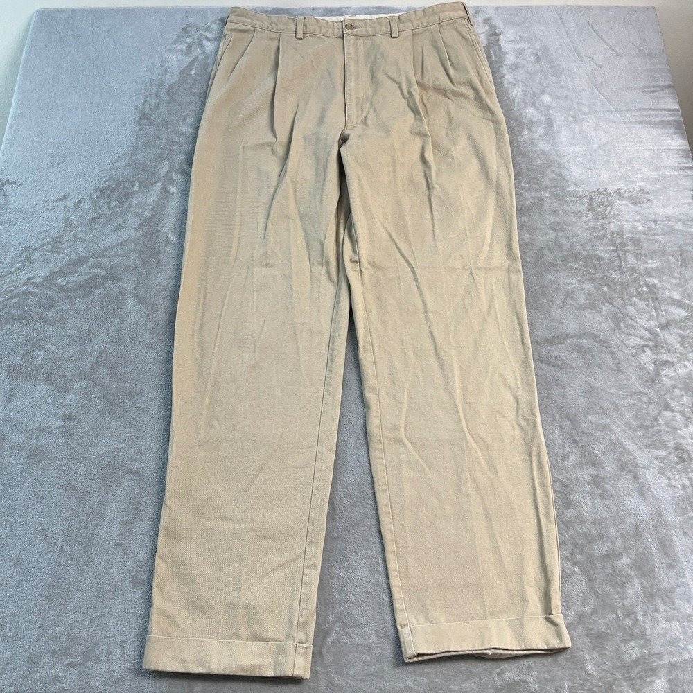 VTG Polo Ralph Lauren Hammond Pants Mens 38x34* Tan Khaki Pleated Cuffed Chino